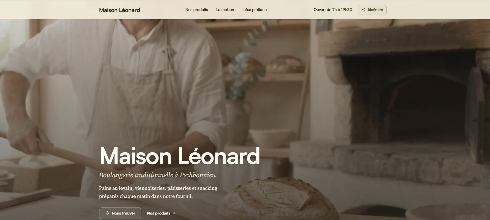 Page d’accueil du site de la boulangerie Maison Léonard