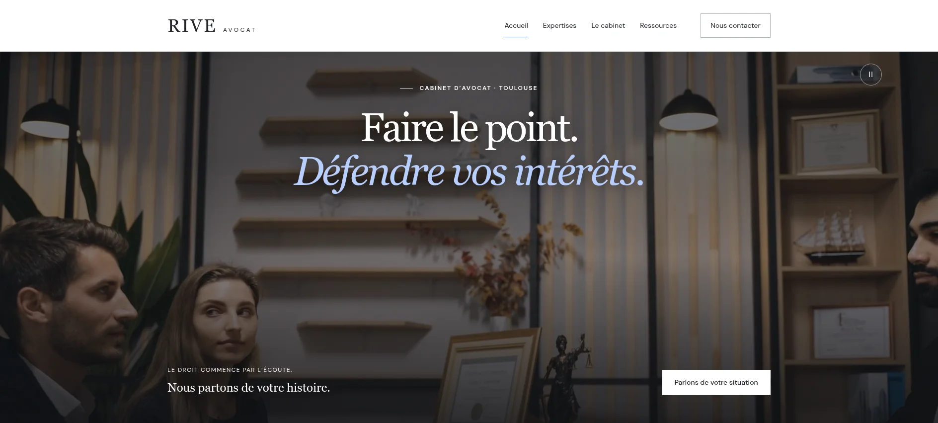 Page d’accueil du site Rive Avocat, cabinet de démonstration